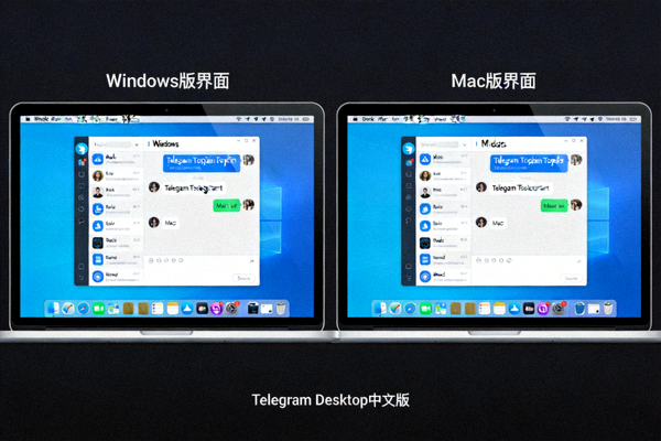 Telegram Desktop 中文版在 Windows 和 Mac 电脑上的界面展示图